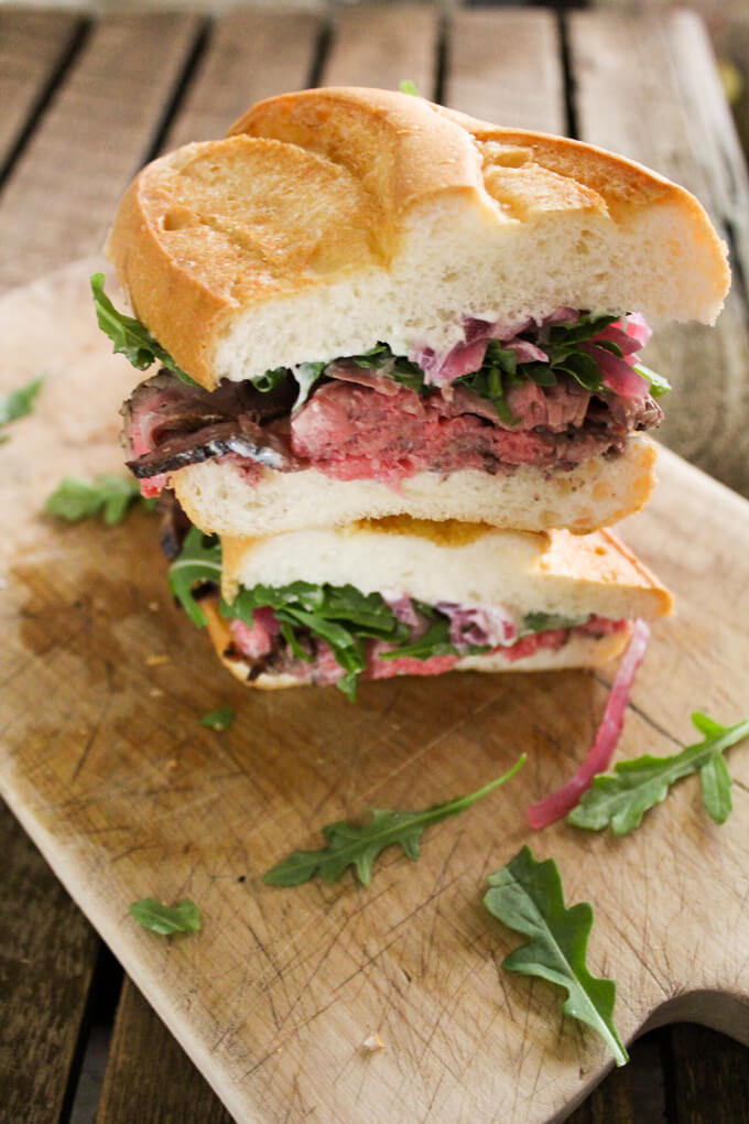 TriTip Sandwich with Roasted Garlic Mayo and Pickled Onion I'm here